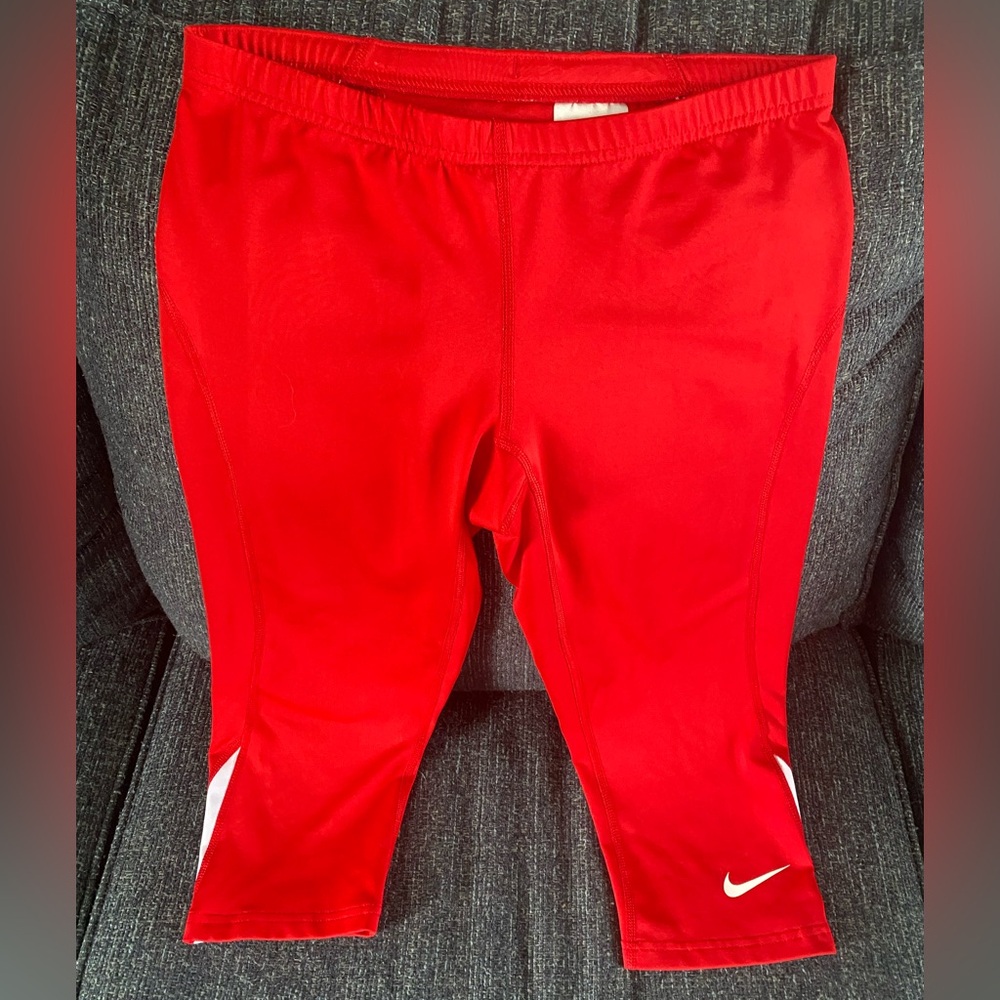 Nike Red Athletic Capris with White Accents